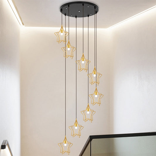 Gold Spiral Star Multi Ceiling Lamp Simplicity 8 Bulbs Metallic Suspension Light Fixture for Entryway Gold Clearhalo 'Ceiling Lights' 'Modern Pendants' 'Modern' 'Pendant Lights' 'Pendants' Lighting' 2197712
