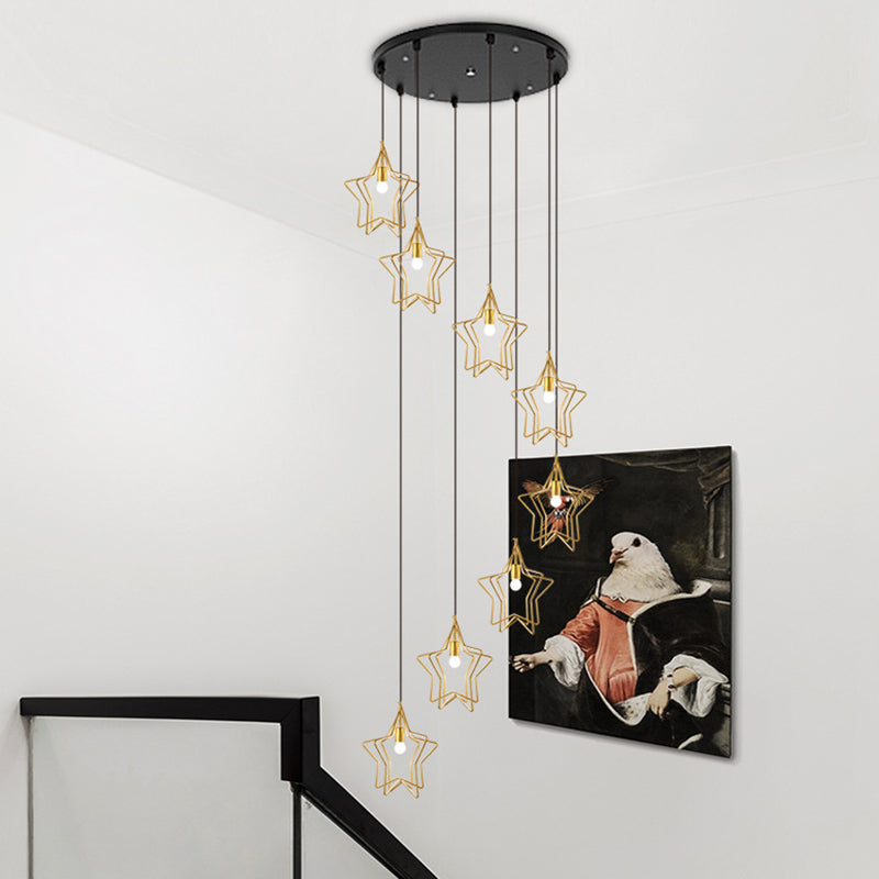 Gold Spiral Star Multi Ceiling Lamp Simplicity 8 Bulbs Metallic Suspension Light Fixture for Entryway Clearhalo 'Ceiling Lights' 'Modern Pendants' 'Modern' 'Pendant Lights' 'Pendants' Lighting' 2197715