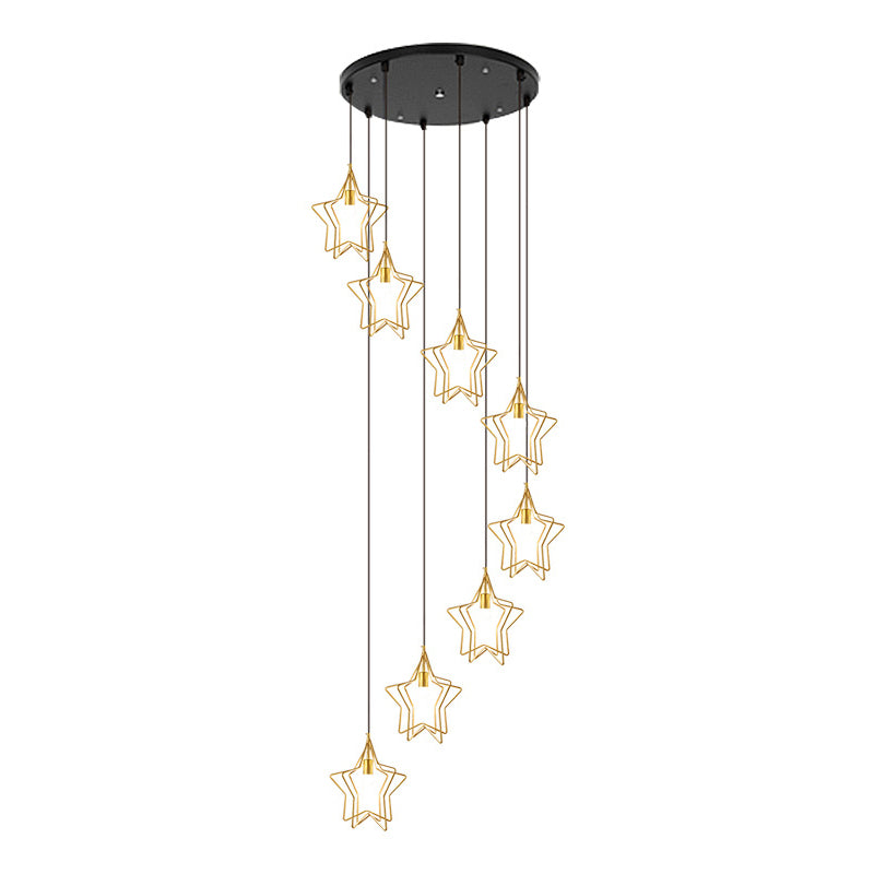 Gold Spiral Star Multi Ceiling Lamp Simplicity 8 Bulbs Metallic Suspension Light Fixture for Entryway Clearhalo 'Ceiling Lights' 'Modern Pendants' 'Modern' 'Pendant Lights' 'Pendants' Lighting' 2197716