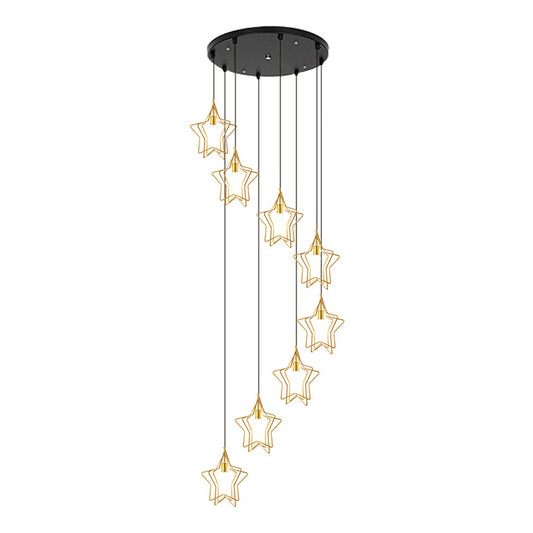 Gold Spiral Star Multi Ceiling Lamp Simplicity 8 Bulbs Metallic Suspension Light Fixture for Entryway Clearhalo 'Ceiling Lights' 'Modern Pendants' 'Modern' 'Pendant Lights' 'Pendants' Lighting' 2197716