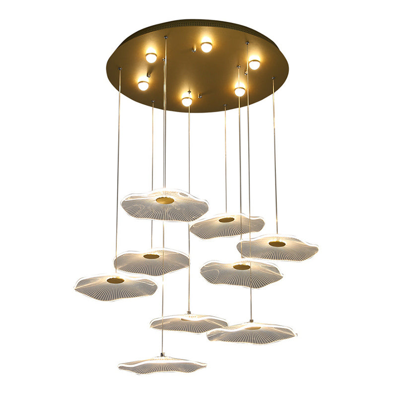 Lotus Leaf Staircase LED Suspension Light Acrylic Contemporary Multi Light Pendant in Gold Clearhalo 'Ceiling Lights' 'Modern Pendants' 'Modern' 'Pendant Lights' 'Pendants' Lighting' 2197727