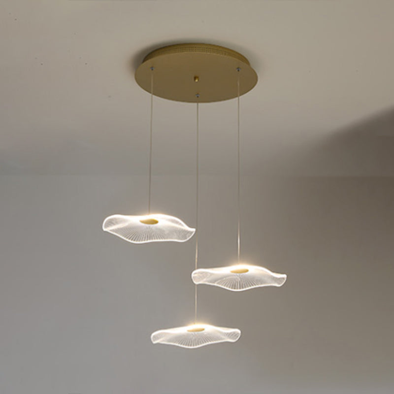 Lotus Leaf Staircase LED Suspension Light Acrylic Contemporary Multi Light Pendant in Gold 3 Gold Clearhalo 'Ceiling Lights' 'Modern Pendants' 'Modern' 'Pendant Lights' 'Pendants' Lighting' 2197729