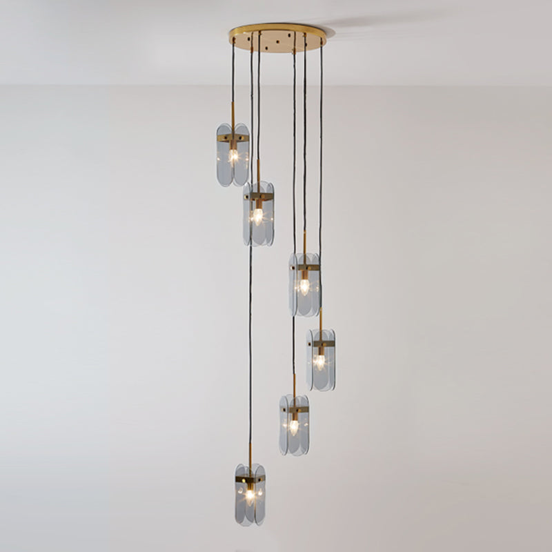 Minimalist Oval Panel Multi Light Pendant Glass Staircase Hanging Lighting Fixture Clearhalo 'Ceiling Lights' 'Chandeliers' 'Glass shade' 'Glass' 'Modern Pendants' 'Modern' 'Pendant Lights' 'Pendants' Lighting' 2197732