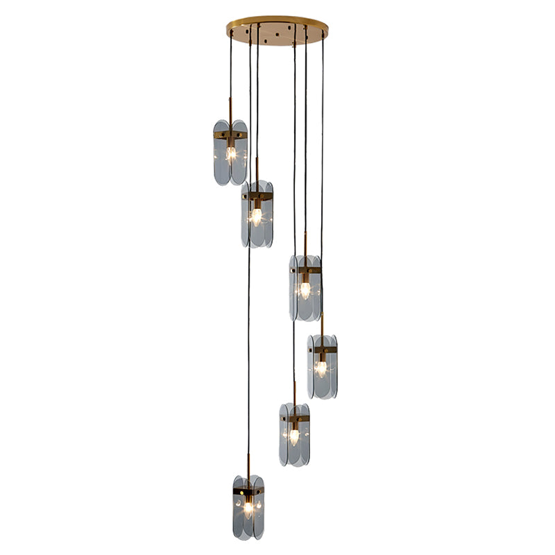 Minimalist Oval Panel Multi Light Pendant Glass Staircase Hanging Lighting Fixture Clearhalo 'Ceiling Lights' 'Chandeliers' 'Glass shade' 'Glass' 'Modern Pendants' 'Modern' 'Pendant Lights' 'Pendants' Lighting' 2197733