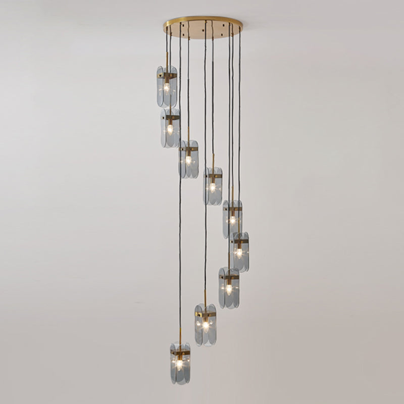 Minimalist Oval Panel Multi Light Pendant Glass Staircase Hanging Lighting Fixture Clearhalo 'Ceiling Lights' 'Chandeliers' 'Glass shade' 'Glass' 'Modern Pendants' 'Modern' 'Pendant Lights' 'Pendants' Lighting' 2197735
