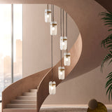 Minimalist Oval Panel Multi Light Pendant Glass Staircase Hanging Lighting Fixture 6 Clear Clearhalo 'Ceiling Lights' 'Chandeliers' 'Glass shade' 'Glass' 'Modern Pendants' 'Modern' 'Pendant Lights' 'Pendants' Lighting' 2197736