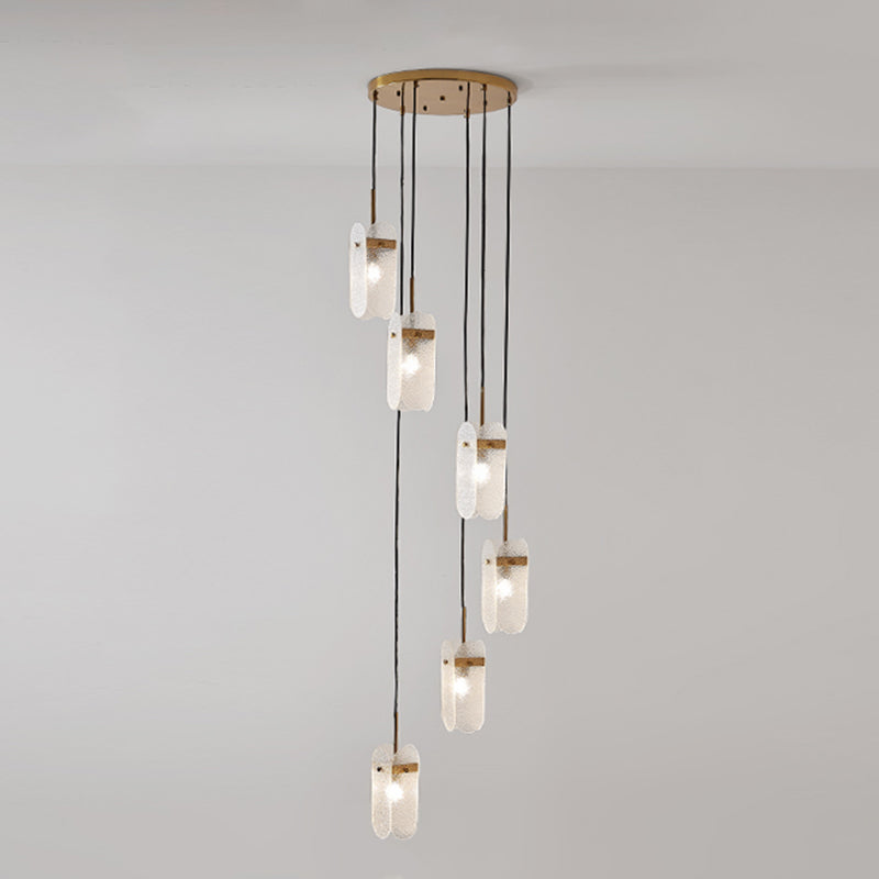 Minimalist Oval Panel Multi Light Pendant Glass Staircase Hanging Lighting Fixture Clearhalo 'Ceiling Lights' 'Chandeliers' 'Glass shade' 'Glass' 'Modern Pendants' 'Modern' 'Pendant Lights' 'Pendants' Lighting' 2197737