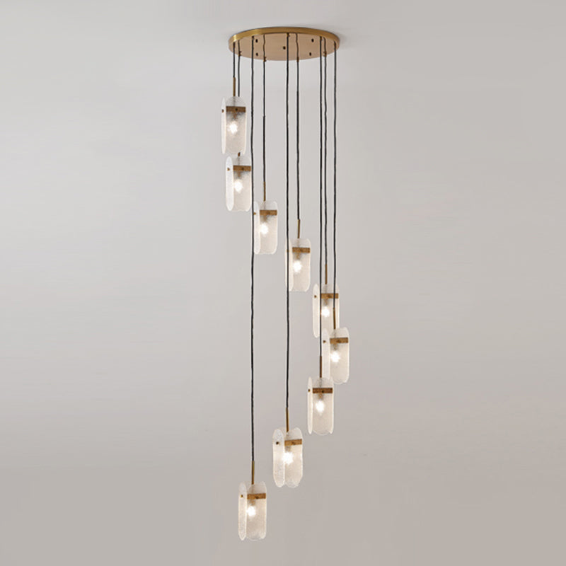 Minimalist Oval Panel Multi Light Pendant Glass Staircase Hanging Lighting Fixture 9 Clear Clearhalo 'Ceiling Lights' 'Chandeliers' 'Glass shade' 'Glass' 'Modern Pendants' 'Modern' 'Pendant Lights' 'Pendants' Lighting' 2197738