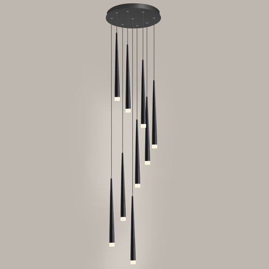 Spiral Multi Ceiling Light Minimalistic Metallic Staircase Suspension Lighting with Acrylic Shade 9 Black Clearhalo 'Ceiling Lights' 'Modern Pendants' 'Modern' 'Pendant Lights' 'Pendants' Lighting' 2197740