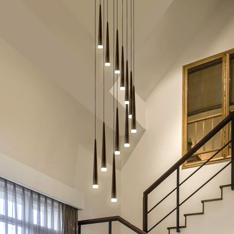 Spiral Multi Ceiling Light Minimalistic Metallic Staircase Suspension Lighting with Acrylic Shade 12 Black Clearhalo 'Ceiling Lights' 'Modern Pendants' 'Modern' 'Pendant Lights' 'Pendants' Lighting' 2197741