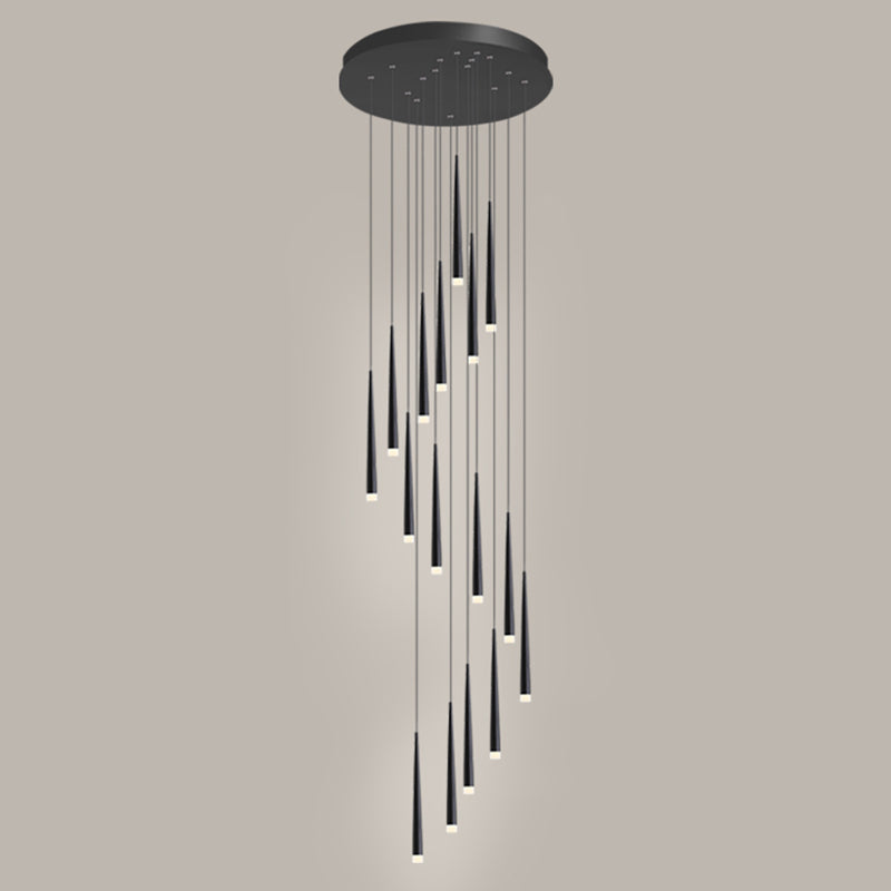 Spiral Multi Ceiling Light Minimalistic Metallic Staircase Suspension Lighting with Acrylic Shade 16 Black Clearhalo 'Ceiling Lights' 'Modern Pendants' 'Modern' 'Pendant Lights' 'Pendants' Lighting' 2197742