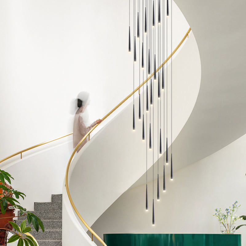 Spiral Multi Ceiling Light Minimalistic Metallic Staircase Suspension Lighting with Acrylic Shade 25 Black Clearhalo 'Ceiling Lights' 'Modern Pendants' 'Modern' 'Pendant Lights' 'Pendants' Lighting' 2197743