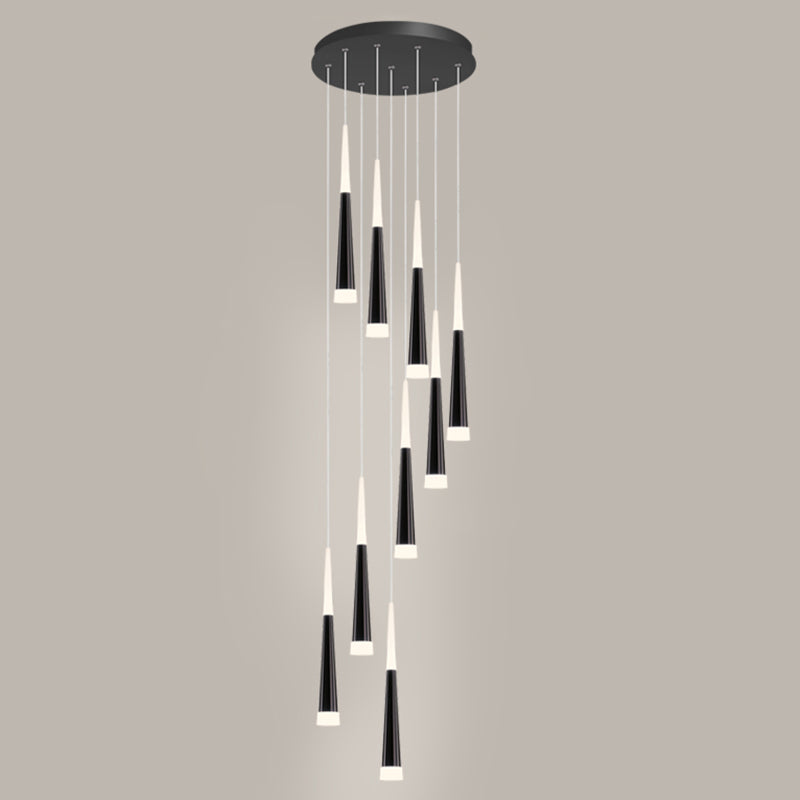 Spiral Multi Ceiling Light Minimalistic Metallic Staircase Suspension Lighting with Acrylic Shade 9 White Clearhalo 'Ceiling Lights' 'Modern Pendants' 'Modern' 'Pendant Lights' 'Pendants' Lighting' 2197748