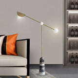 Nordic Style Bell Floor Lamp Marble Living Room LED Standing Lighting with Elongated Arm in Brass Clearhalo 'Floor Lamps' 'Lamps' Lighting' 2197761