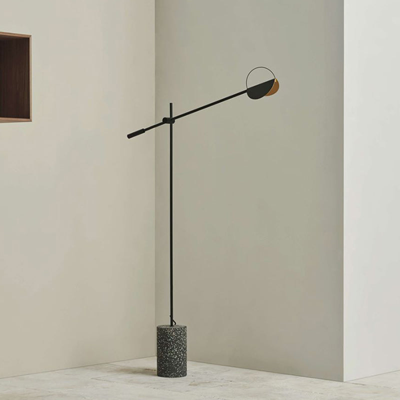 Metallic Elongated Arm Standing Light Simplicity LED Floor Lamp with Cylinder Terrazzo Base Clearhalo 'Floor Lamps' 'Lamps' Lighting' 2197766