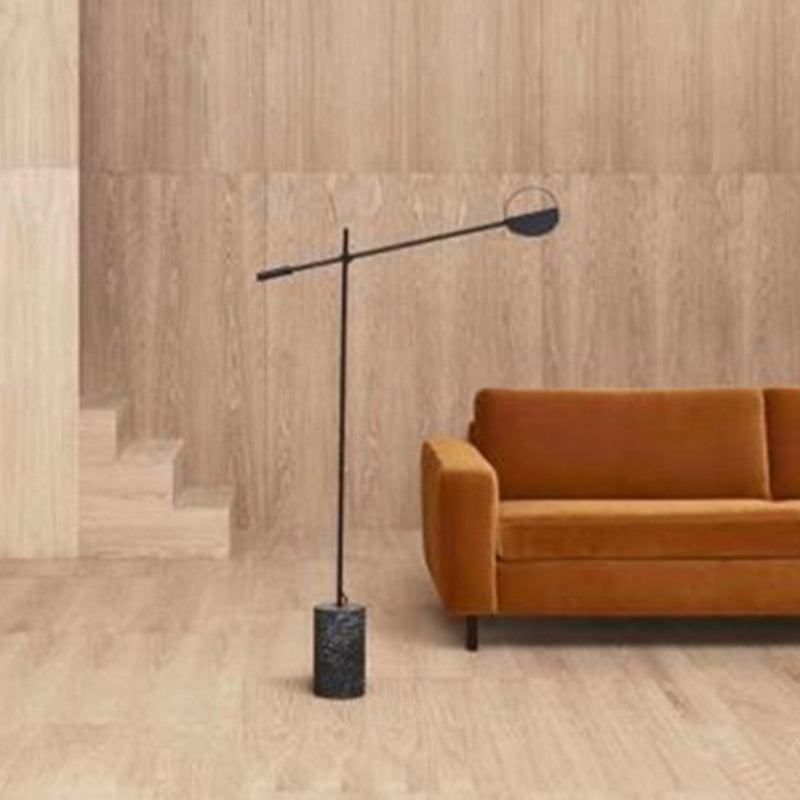 Metallic Elongated Arm Standing Light Simplicity LED Floor Lamp with Cylinder Terrazzo Base Clearhalo 'Floor Lamps' 'Lamps' Lighting' 2197767