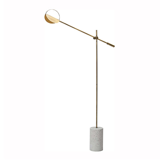 Metallic Elongated Arm Standing Light Simplicity LED Floor Lamp with Cylinder Terrazzo Base Clearhalo 'Floor Lamps' 'Lamps' Lighting' 2197770