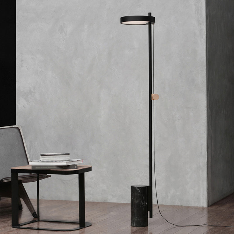 Cylinder Base Standing Light Nordic Style Marble Black LED Floor Lighting with Elongated Arm Clearhalo 'Floor Lamps' 'Lamps' Lighting' 2197777