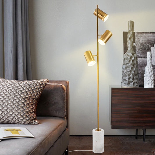 Cylindrical Metallic Stand Up Lamp Postmodern Gold Floor Lighting with Marble Base Clearhalo 'Floor Lamps' 'Lamps' Lighting' 2197782