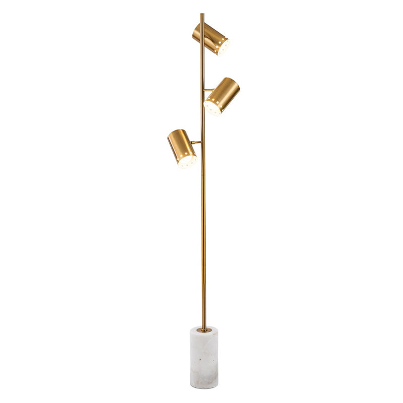 Cylindrical Metallic Stand Up Lamp Postmodern Gold Floor Lighting with Marble Base Clearhalo 'Floor Lamps' 'Lamps' Lighting' 2197783