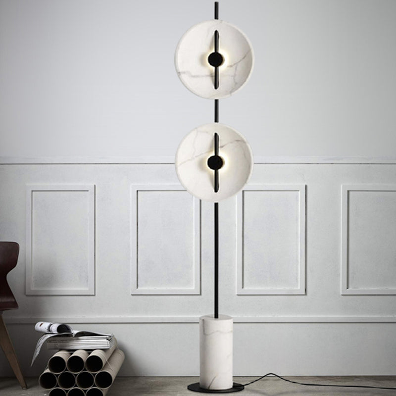 White Disc Standing Light Minimalistic Marble LED Floor Lamp with Cylindrical Base White Clearhalo 'Floor Lamps' 'Lamps' Lighting' 2197786