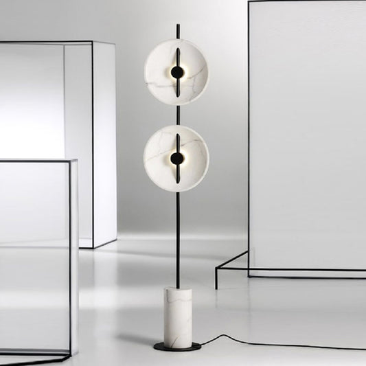 White Disc Standing Light Minimalistic Marble LED Floor Lamp with Cylindrical Base Clearhalo 'Floor Lamps' 'Lamps' Lighting' 2197787