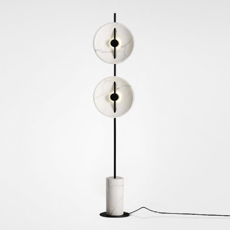 White Disc Standing Light Minimalistic Marble LED Floor Lamp with Cylindrical Base Clearhalo 'Floor Lamps' 'Lamps' Lighting' 2197789