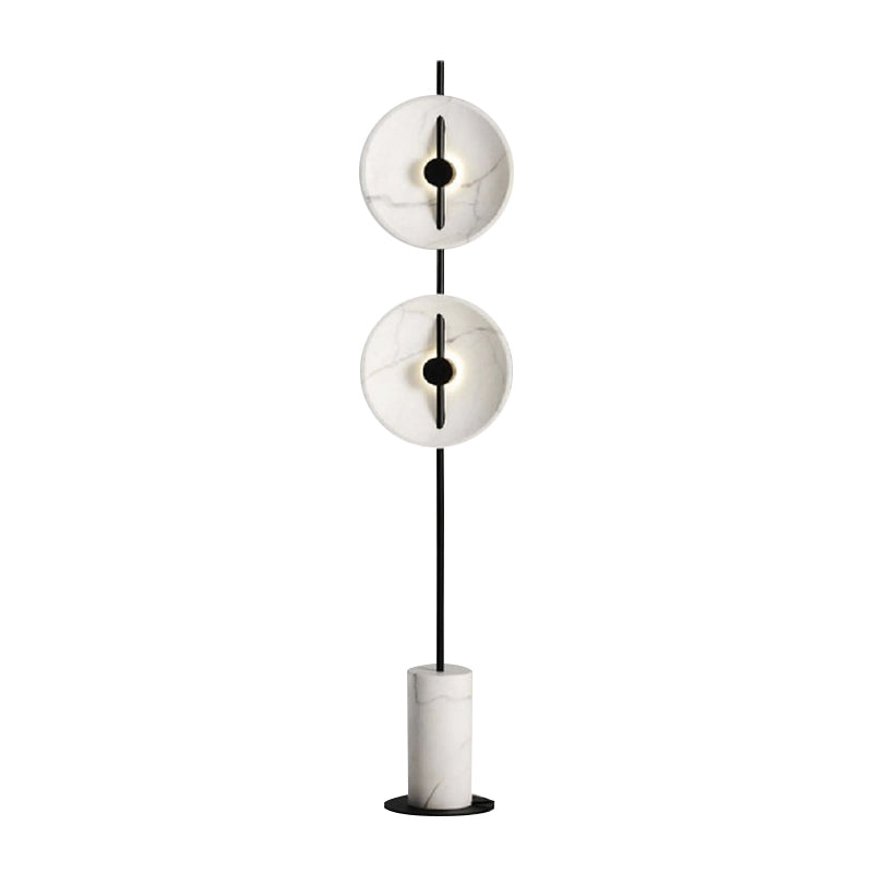 White Disc Standing Light Minimalistic Marble LED Floor Lamp with Cylindrical Base Clearhalo 'Floor Lamps' 'Lamps' Lighting' 2197790