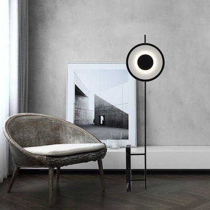 Ring Living Room Floor Light Metallic Simplicity LED Standing Lamp with Rectangular Marble Base Black Clearhalo 'Floor Lamps' 'Lamps' Lighting' 2197795