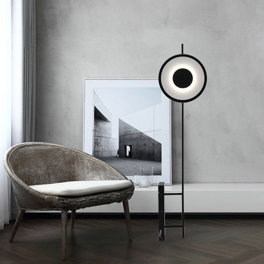 Ring Living Room Floor Light Metallic Simplicity LED Standing Lamp with Rectangular Marble Base Black Clearhalo 'Floor Lamps' 'Lamps' Lighting' 2197795