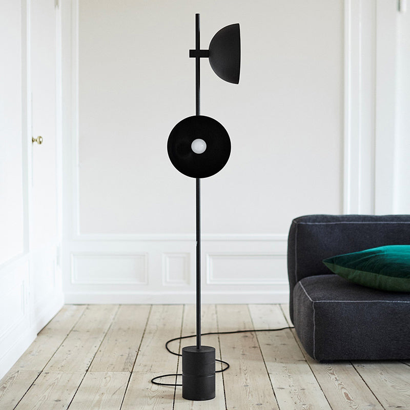 Cylindrical Standing Light Post-Modern Marble Living Room LED Floor Lighting with Funnel Shade in Black Clearhalo 'Floor Lamps' 'Lamps' Lighting' 2197798