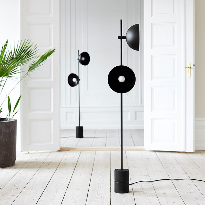 Cylindrical Standing Light Post-Modern Marble Living Room LED Floor Lighting with Funnel Shade in Black Clearhalo 'Floor Lamps' 'Lamps' Lighting' 2197799