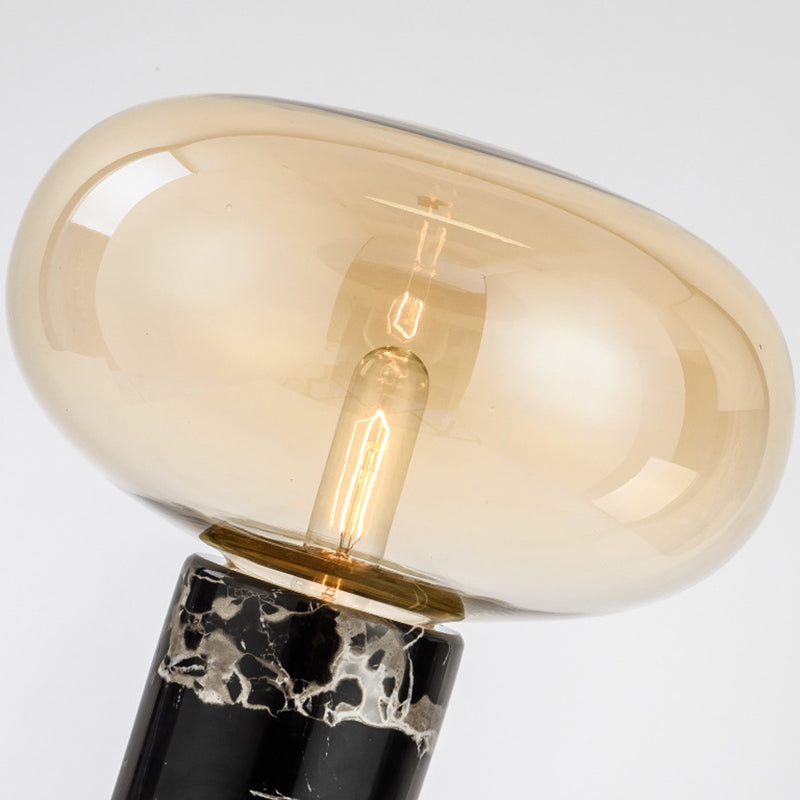 Oblate Bedside Nightstand Lamp Glass Single-Bulb Minimalistic Table Light with Cylindrical Marble Base Clearhalo 'Lamps' 'Table Lamps' Lighting' 2197815