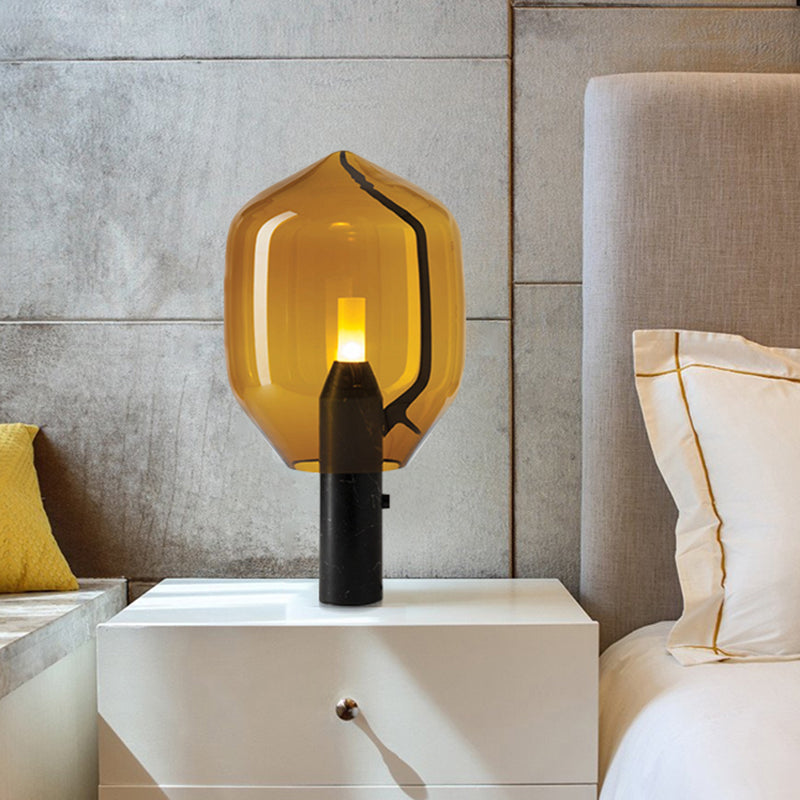 Water Bottle Table Lighting Post-Modern Metallic Bedside LED Nightstand Lamp with Blown Glass Shade Amber Clearhalo 'Lamps' 'Table Lamps' Lighting' 2197823