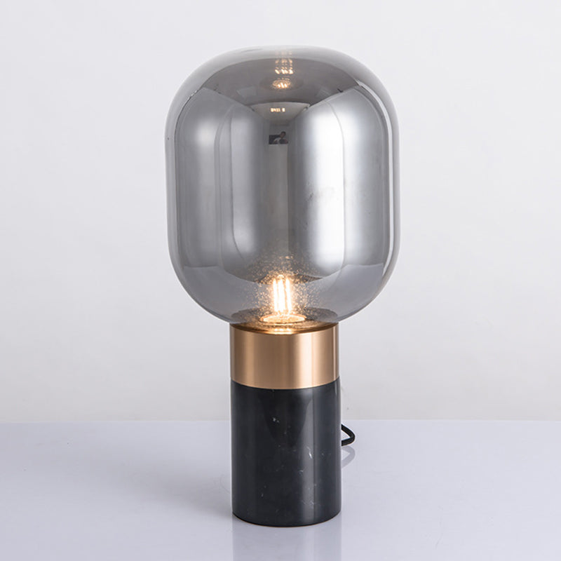 Postmodern Barrel Nightstand Lamp Glass 1-Light Bedside Table Lighting with Cylindrical Marble Base Clearhalo 'Lamps' 'Table Lamps' Lighting' 2197830