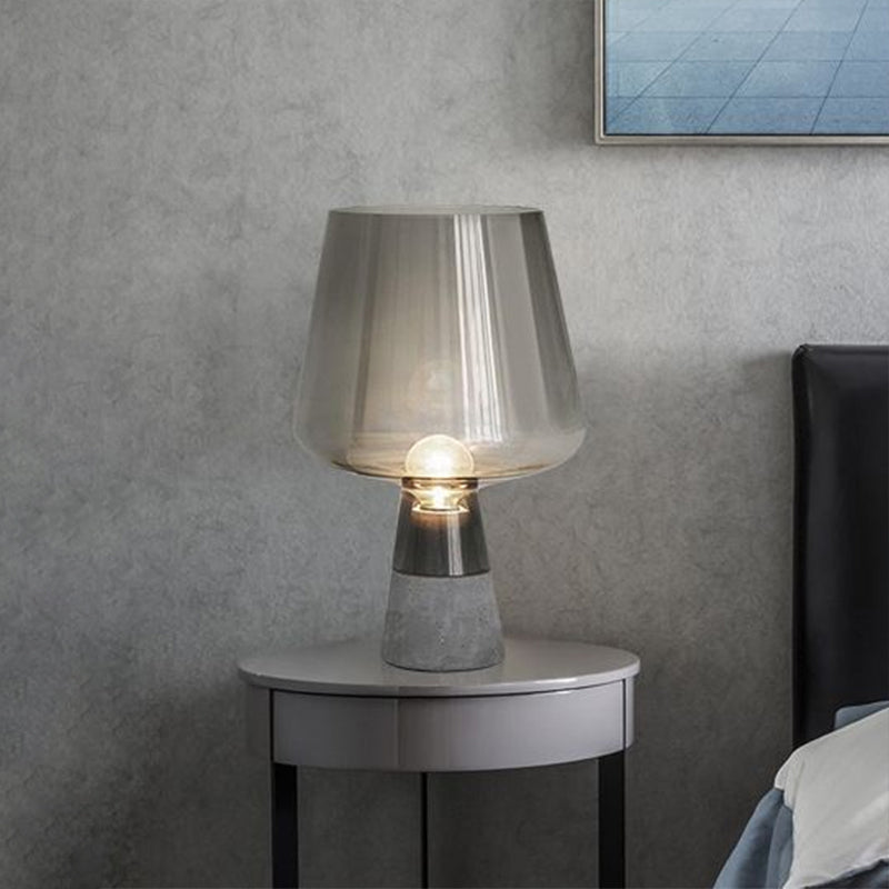 Wineglass-Like Bedside Nightstand Lamp Glass 1 Head Simplicity Table Light with Cement Base Smoke Gray Clearhalo 'Lamps' 'Table Lamps' Lighting' 2197841