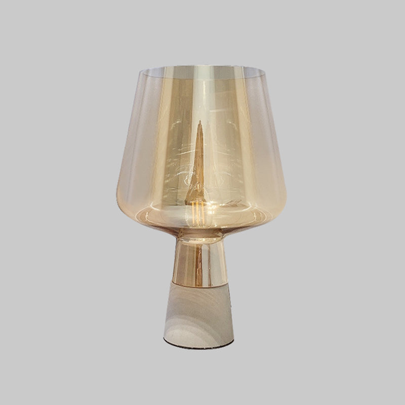 Tapered Table Lighting Nordic Cement Single Study Room Nightstand Lamp with Wineglass-Like Amber Glass Shade Clearhalo 'Lamps' 'Table Lamps' Lighting' 2197850
