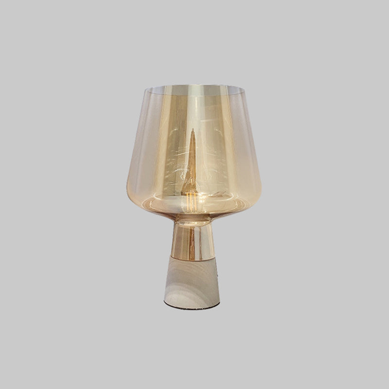 Tapered Table Lighting Nordic Cement Single Study Room Nightstand Lamp with Wineglass-Like Amber Glass Shade Clearhalo 'Lamps' 'Table Lamps' Lighting' 2197851