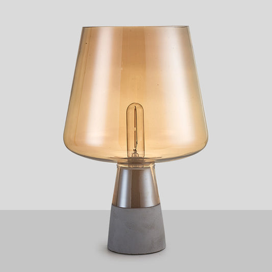 Rustic Wineglass-Like Nightstand Lamp Amber Glass Single-Bulb Bedroom Table Lighting with Cement Base Amber Clearhalo 'Lamps' 'Table Lamps' Lighting' 2197853