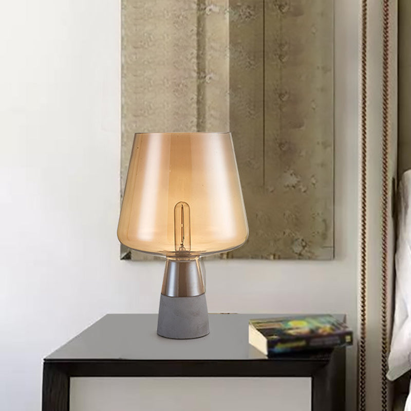 Rustic Wineglass-Like Nightstand Lamp Amber Glass Single-Bulb Bedroom Table Lighting with Cement Base Clearhalo 'Lamps' 'Table Lamps' Lighting' 2197854