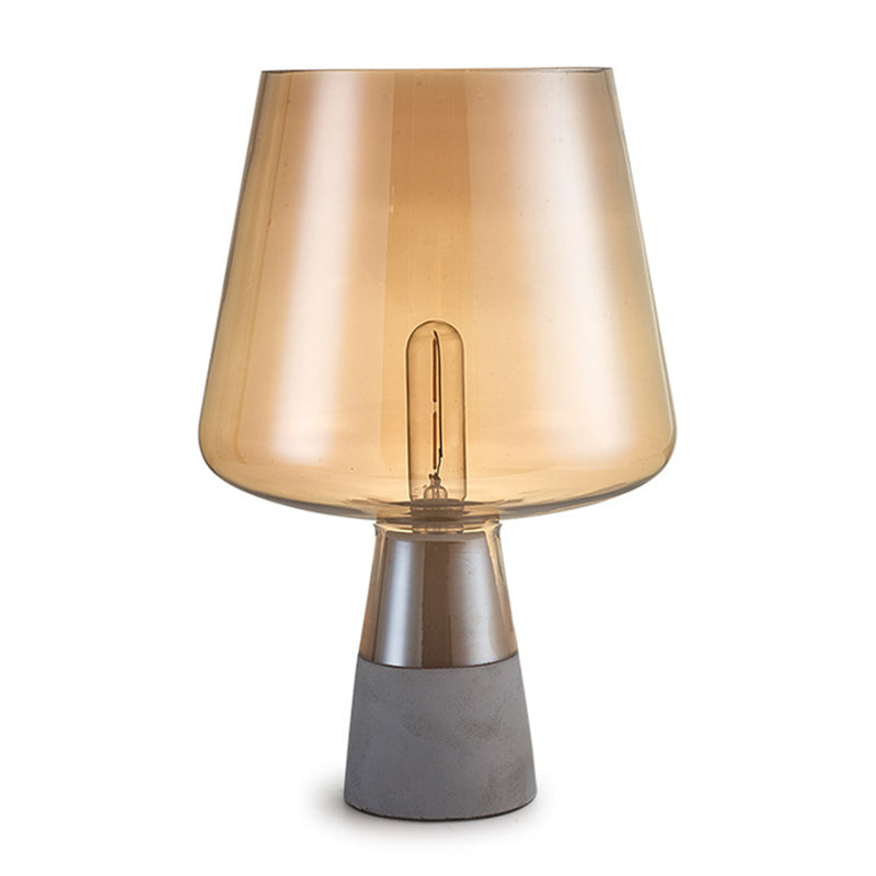 Rustic Wineglass-Like Nightstand Lamp Amber Glass Single-Bulb Bedroom Table Lighting with Cement Base Clearhalo 'Lamps' 'Table Lamps' Lighting' 2197855