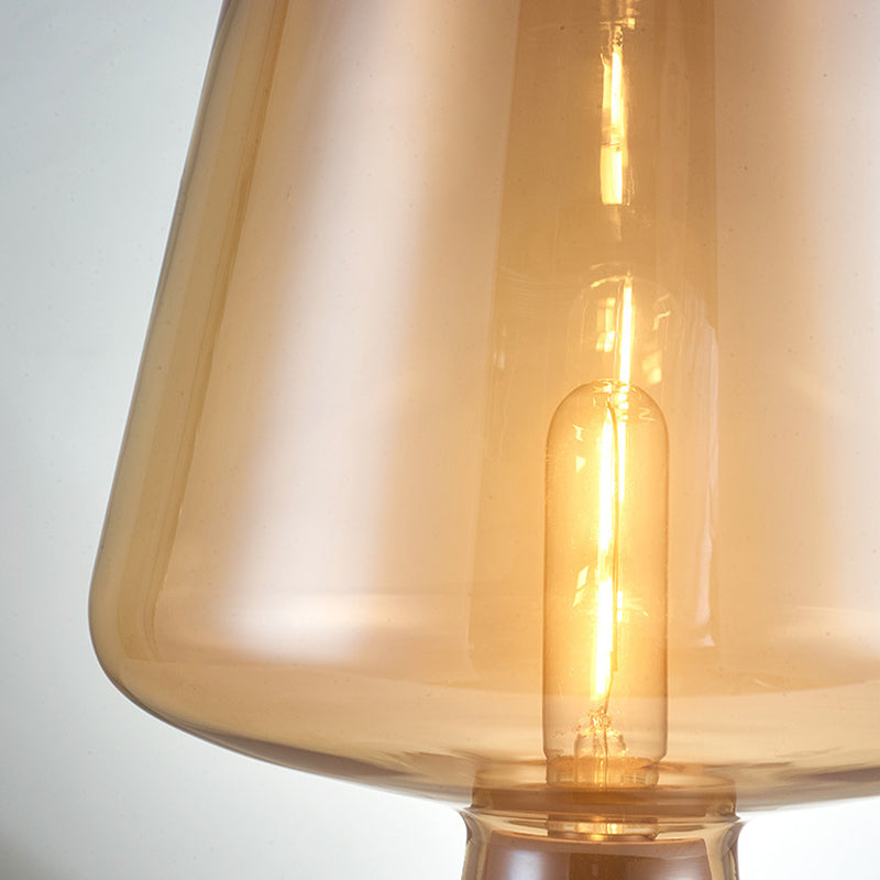Rustic Wineglass-Like Nightstand Lamp Amber Glass Single-Bulb Bedroom Table Lighting with Cement Base Clearhalo 'Lamps' 'Table Lamps' Lighting' 2197856