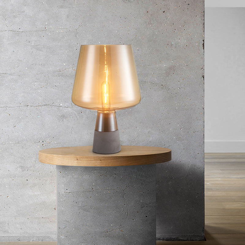Rustic Wineglass-Like Nightstand Lamp Amber Glass Single-Bulb Bedroom Table Lighting with Cement Base Clearhalo 'Lamps' 'Table Lamps' Lighting' 2197857