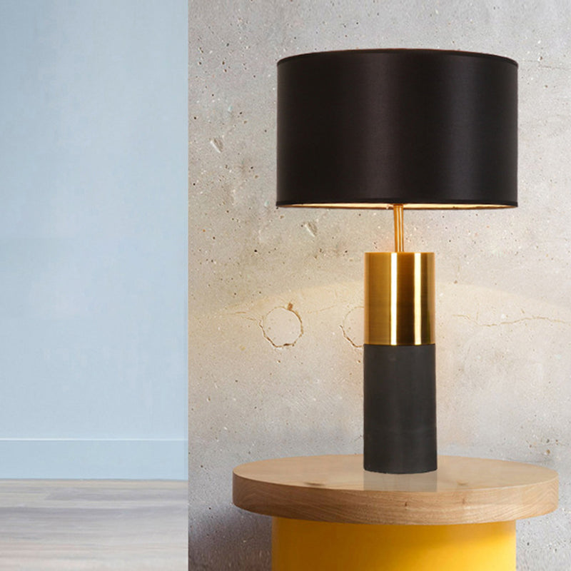 Cement Cylindrical Table Lamp Minimalistic Single Nightstand Lighting with Drum Fabric Shade Clearhalo 'Lamps' 'Table Lamps' Lighting' 2197879