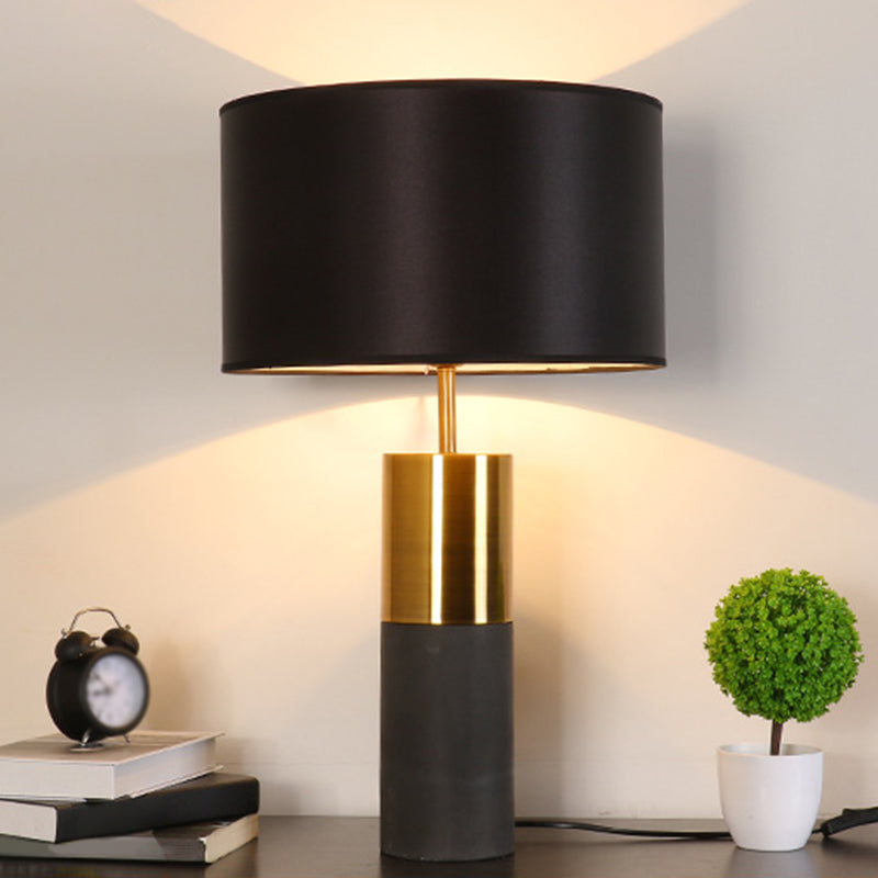 Cement Cylindrical Table Lamp Minimalistic Single Nightstand Lighting with Drum Fabric Shade Clearhalo 'Lamps' 'Table Lamps' Lighting' 2197880