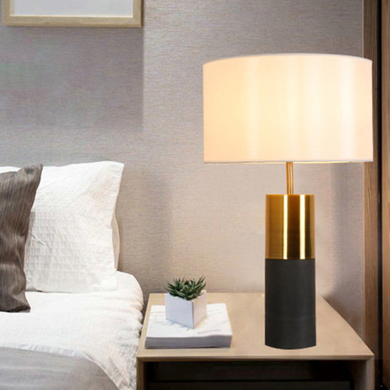 Cement Cylindrical Table Lamp Minimalistic Single Nightstand Lighting with Drum Fabric Shade White Clearhalo 'Lamps' 'Table Lamps' Lighting' 2197882