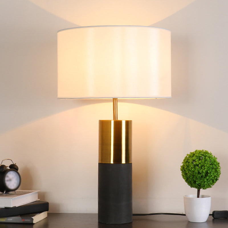 Cement Cylindrical Table Lamp Minimalistic Single Nightstand Lighting with Drum Fabric Shade Clearhalo 'Lamps' 'Table Lamps' Lighting' 2197883