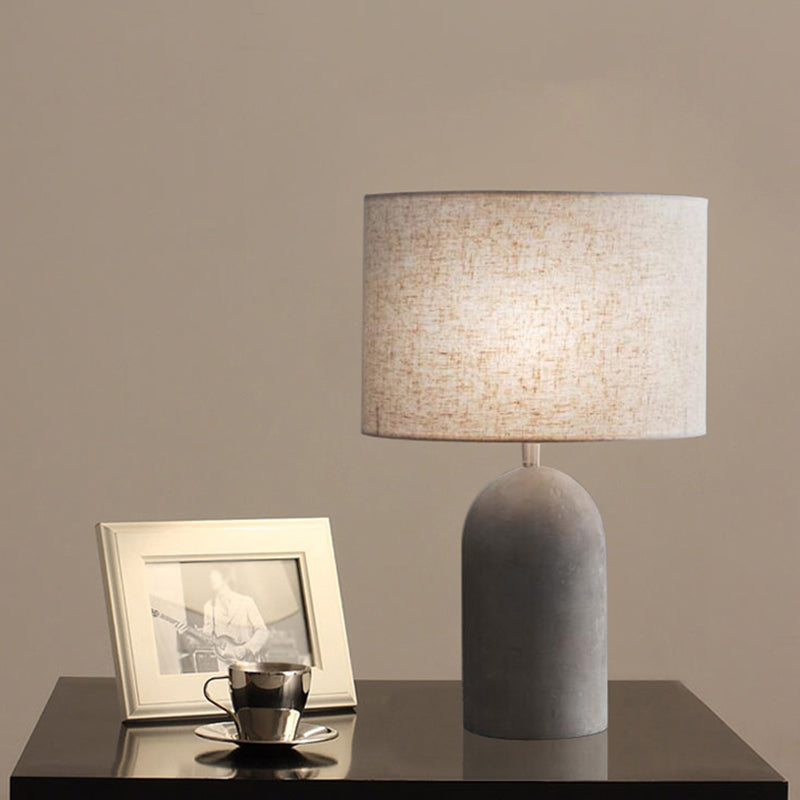 Drum Nightstand Lamp Modern Style Fabric 1 Bulb Bedside Table Light with Cement Base in Grey Grey Clearhalo 'Lamps' 'Table Lamps' Lighting' 2197889