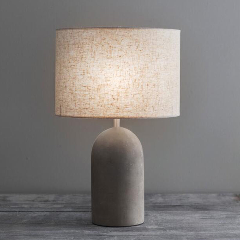 Drum Nightstand Lamp Modern Style Fabric 1 Bulb Bedside Table Light with Cement Base in Grey Clearhalo 'Lamps' 'Table Lamps' Lighting' 2197890
