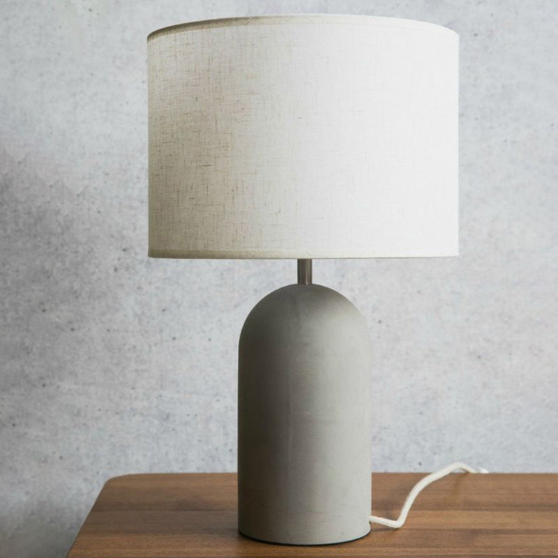 Drum Nightstand Lamp Modern Style Fabric 1 Bulb Bedside Table Light with Cement Base in Grey Clearhalo 'Lamps' 'Table Lamps' Lighting' 2197893